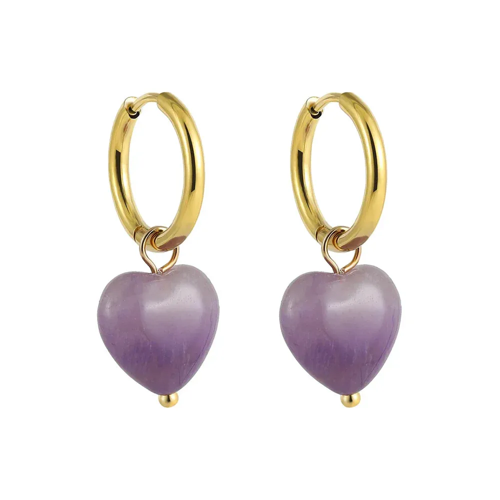 Bohemian Handmade Natural Stone Beads Hoop Earrings for Women Golden Color Stainless Steel Circle