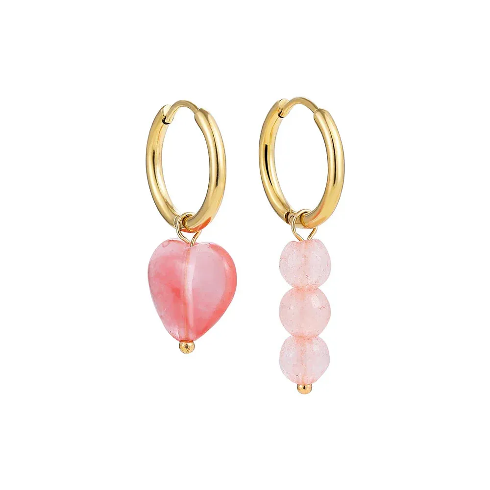 Bohemian Handmade Natural Stone Beads Hoop Earrings for Women Golden Color Stainless Steel Circle