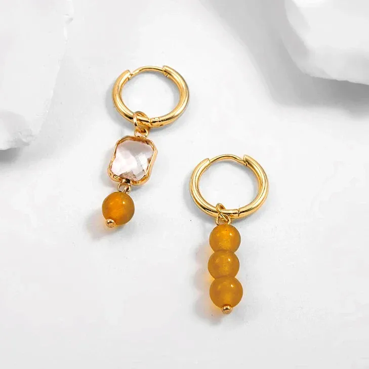 Bohemian Handmade Natural Stone Beads Hoop Earrings for Women Golden Color Stainless Steel Circle