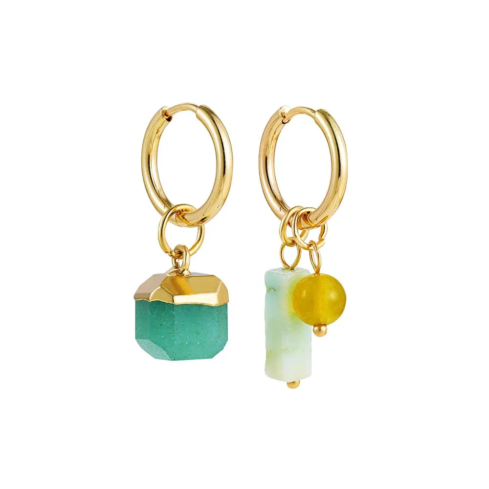 Bohemian Handmade Natural Stone Beads Hoop Earrings for Women Golden Color Stainless Steel Circle