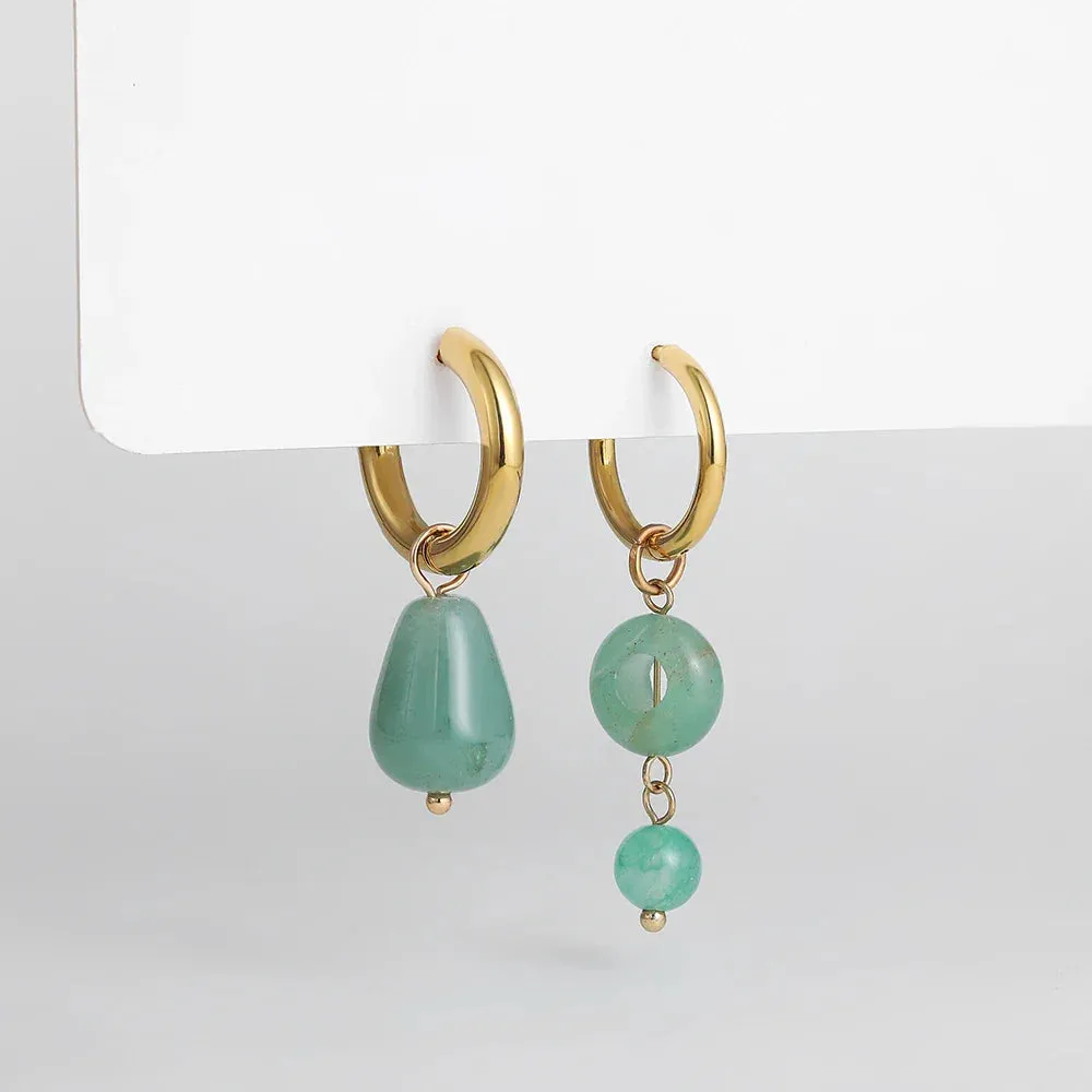 Bohemian Handmade Natural Stone Beads Hoop Earrings for Women Golden Color Stainless Steel Circle
