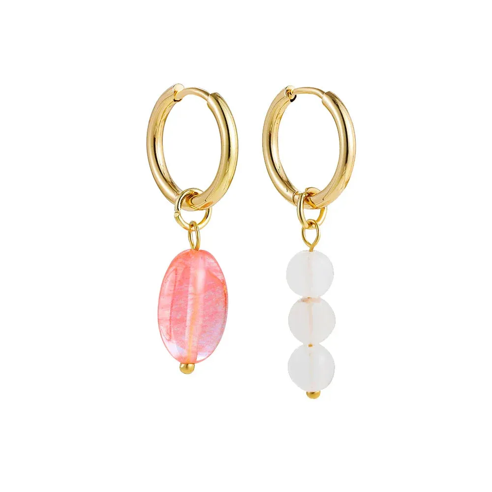 Bohemian Handmade Natural Stone Beads Hoop Earrings for Women Golden Color Stainless Steel Circle