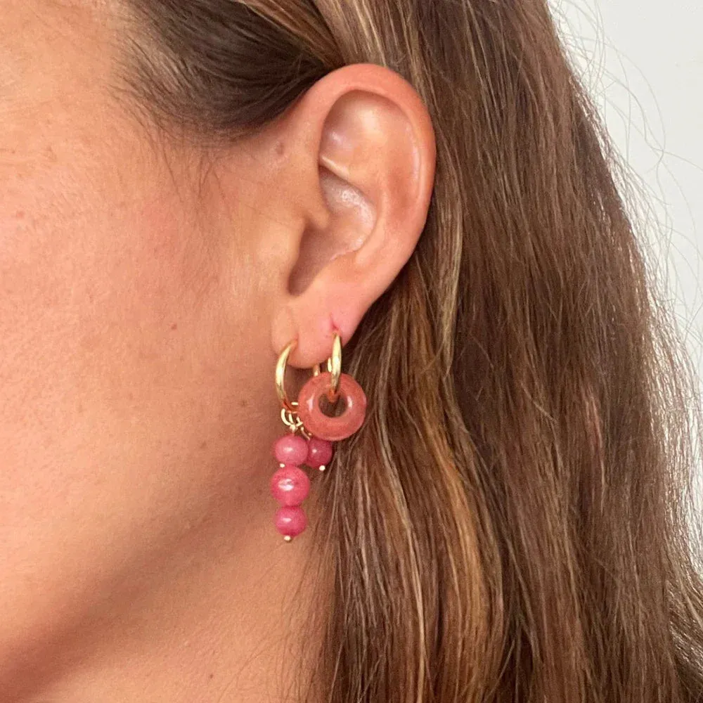 Bohemian Handmade Natural Stone Beads Hoop Earrings for Women Golden Color Stainless Steel Circle