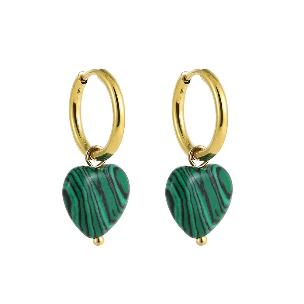 Bohemian Handmade Natural Stone Beads Hoop Earrings for Women Golden Color Stainless Steel Circle