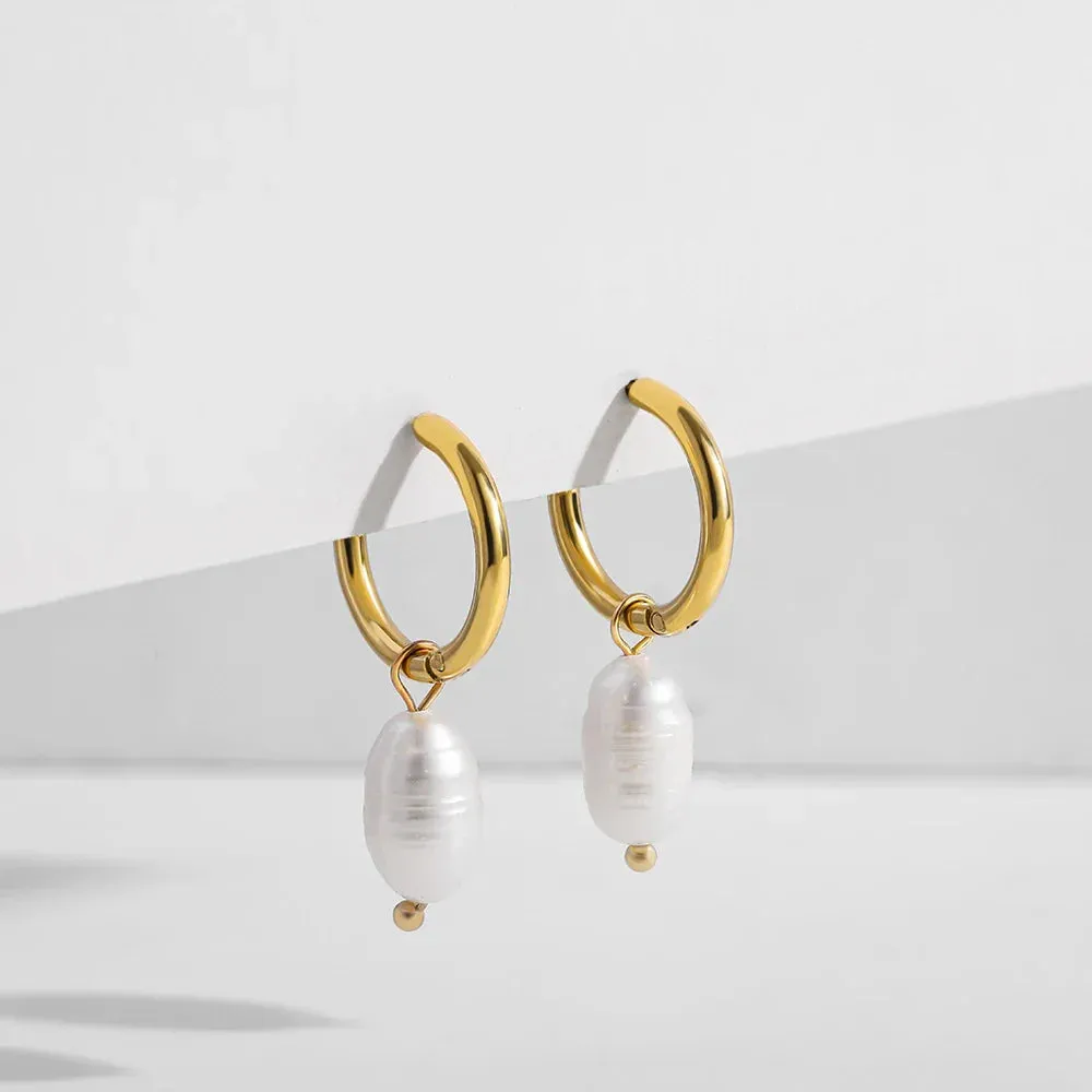 Bohemian Handmade Natural Stone Beads Hoop Earrings for Women Golden Color Stainless Steel Circle