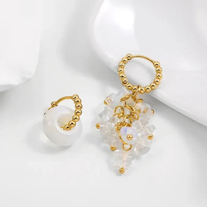 Bohemian Handmade Natural Stone Beads Hoop Earrings for Women Golden Color Stainless Steel Circle