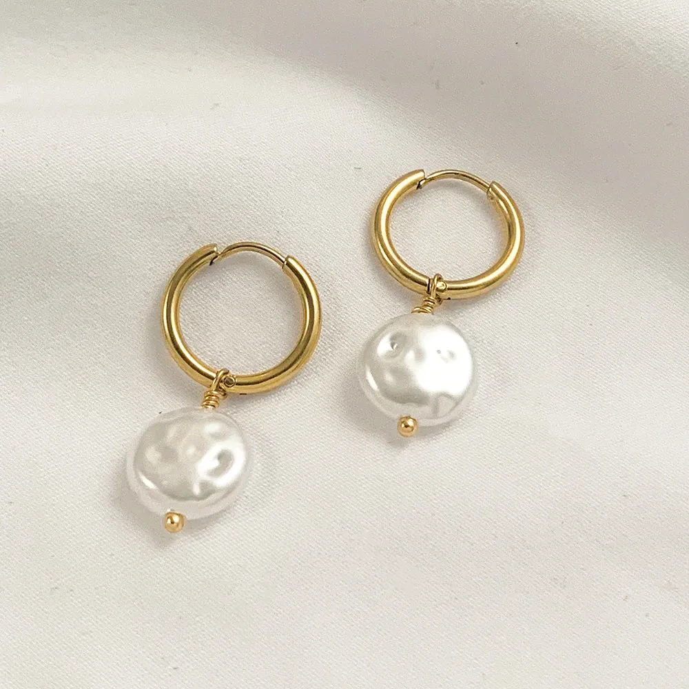 Bohemian Handmade Natural Stone Beads Hoop Earrings for Women Golden Color Stainless Steel Circle