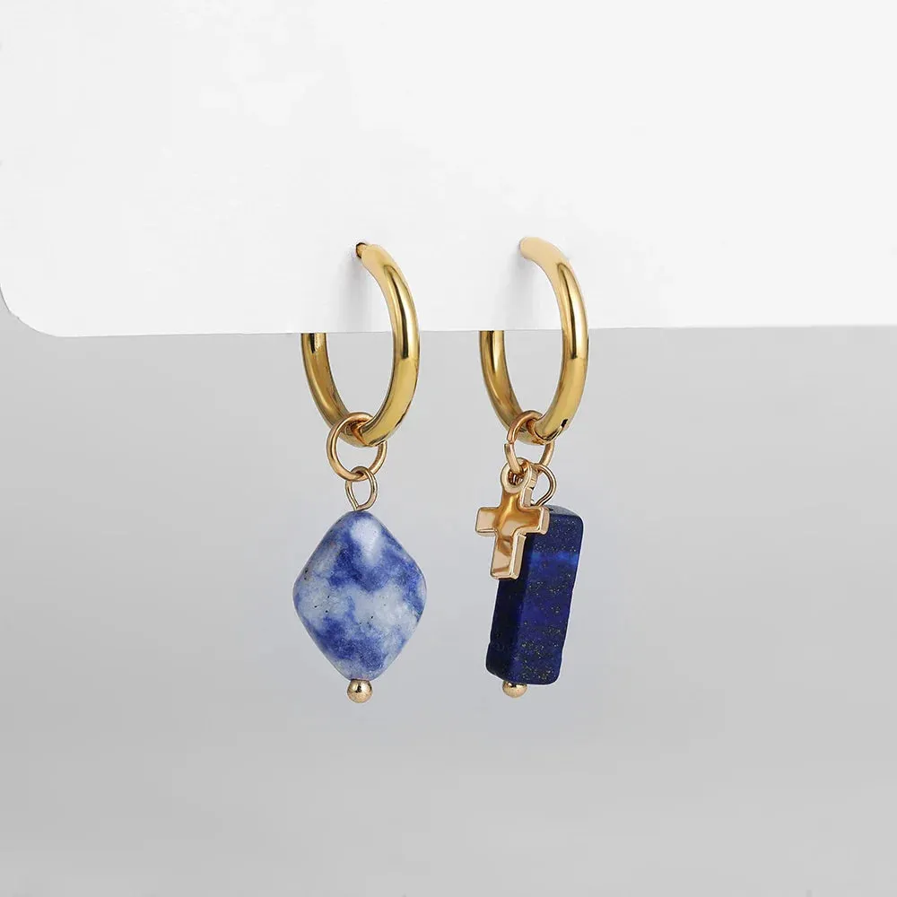 Bohemian Handmade Natural Stone Beads Hoop Earrings for Women Golden Color Stainless Steel Circle