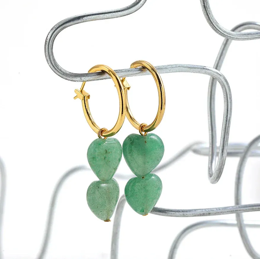 Bohemian Handmade Natural Stone Beads Hoop Earrings for Women Golden Color Stainless Steel Circle