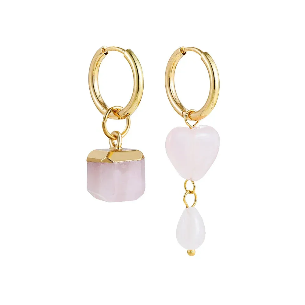 Bohemian Handmade Natural Stone Beads Hoop Earrings for Women Golden Color Stainless Steel Circle