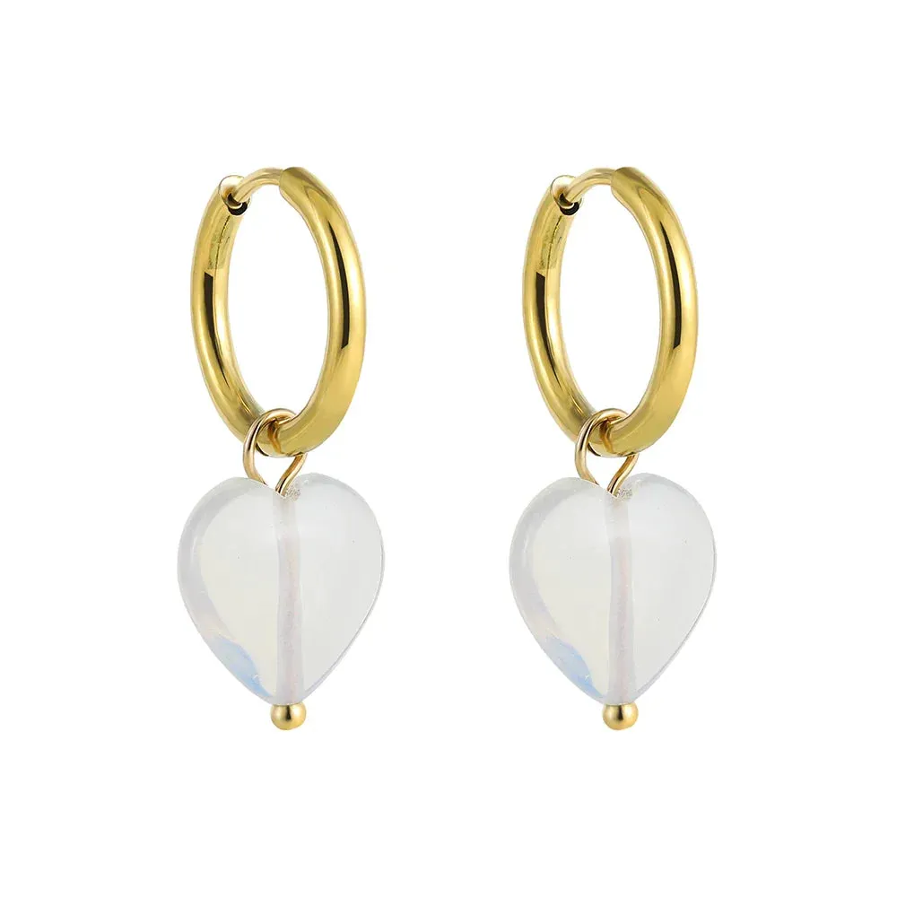 Bohemian Handmade Natural Stone Beads Hoop Earrings for Women Golden Color Stainless Steel Circle