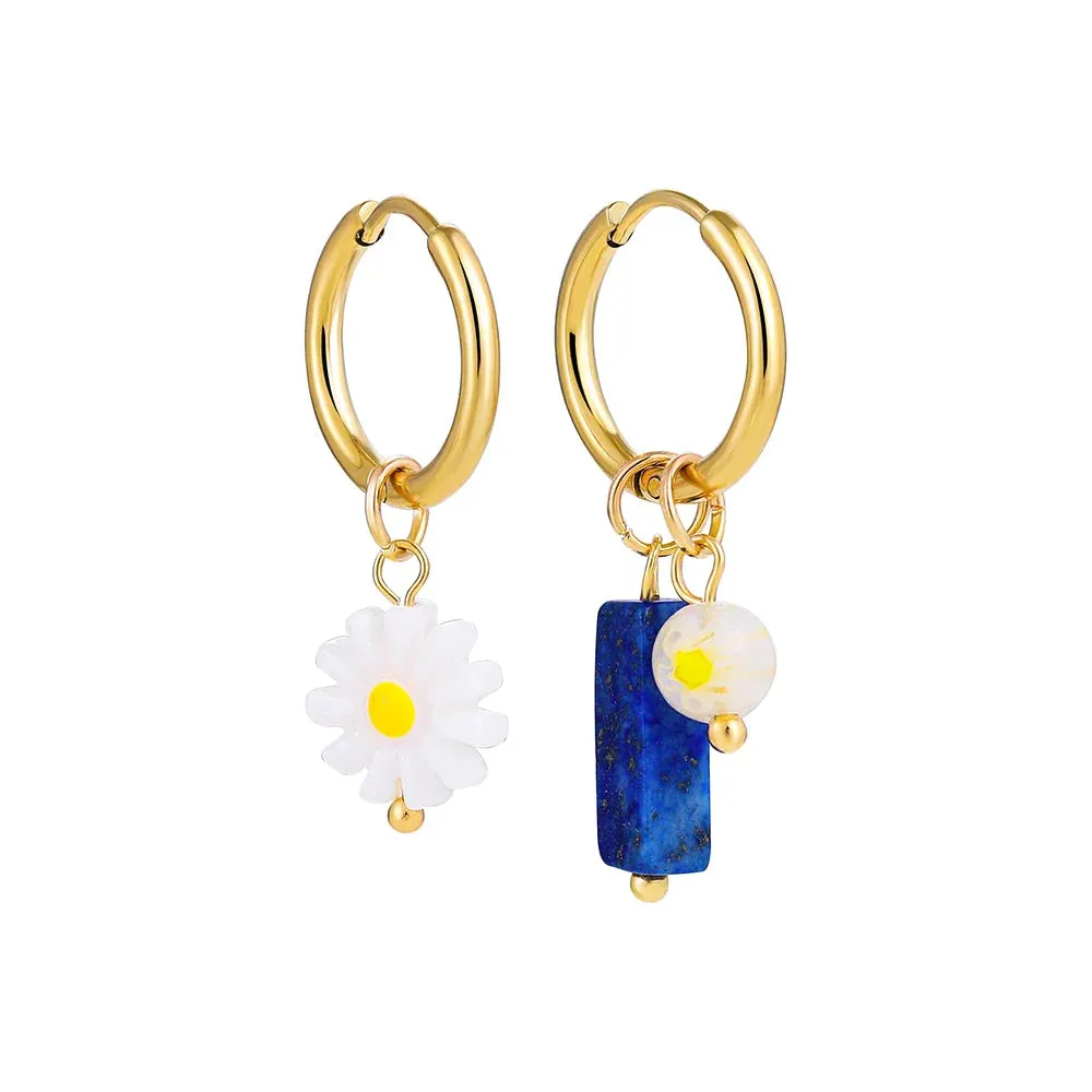 Bohemian Handmade Natural Stone Beads Hoop Earrings for Women Golden Color Stainless Steel Circle