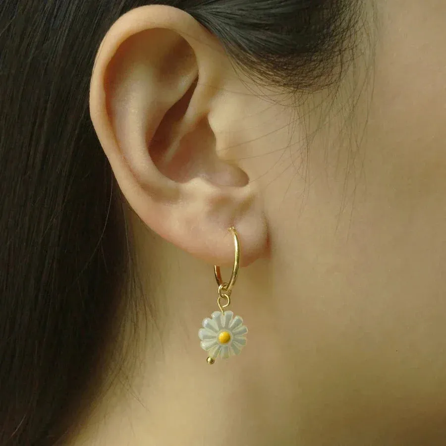 Bohemian Handmade Natural Stone Beads Hoop Earrings for Women Golden Color Stainless Steel Circle