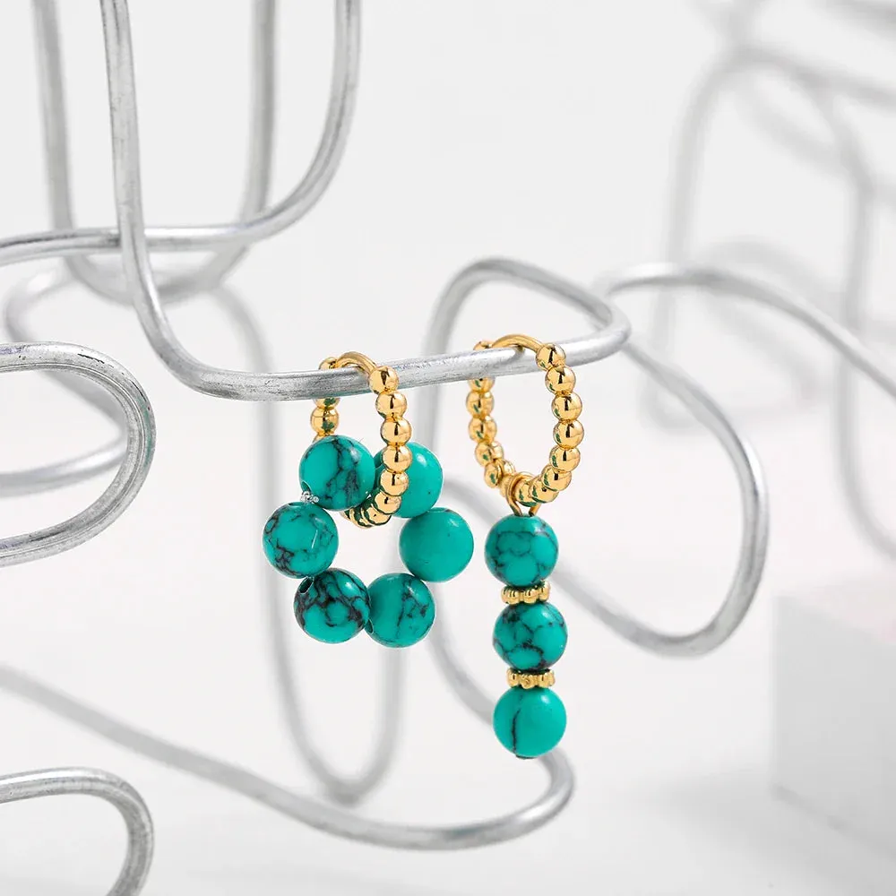 Bohemian Handmade Natural Stone Beads Hoop Earrings for Women Golden Color Stainless Steel Circle