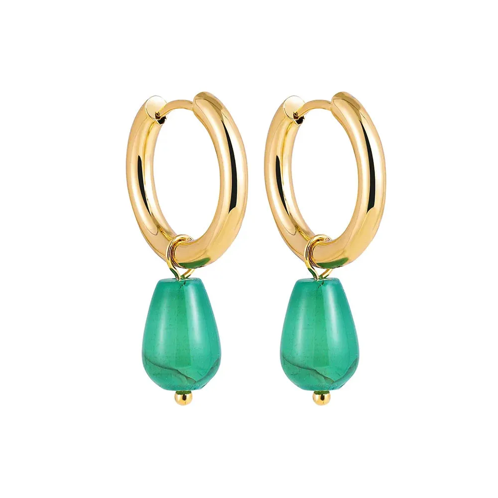 Bohemian Handmade Natural Stone Beads Hoop Earrings for Women Golden Color Stainless Steel Circle
