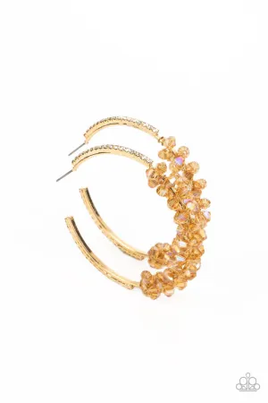 Bubble-Bursting Bling - Gold - Beaded Paparazzi Hoop Earrings