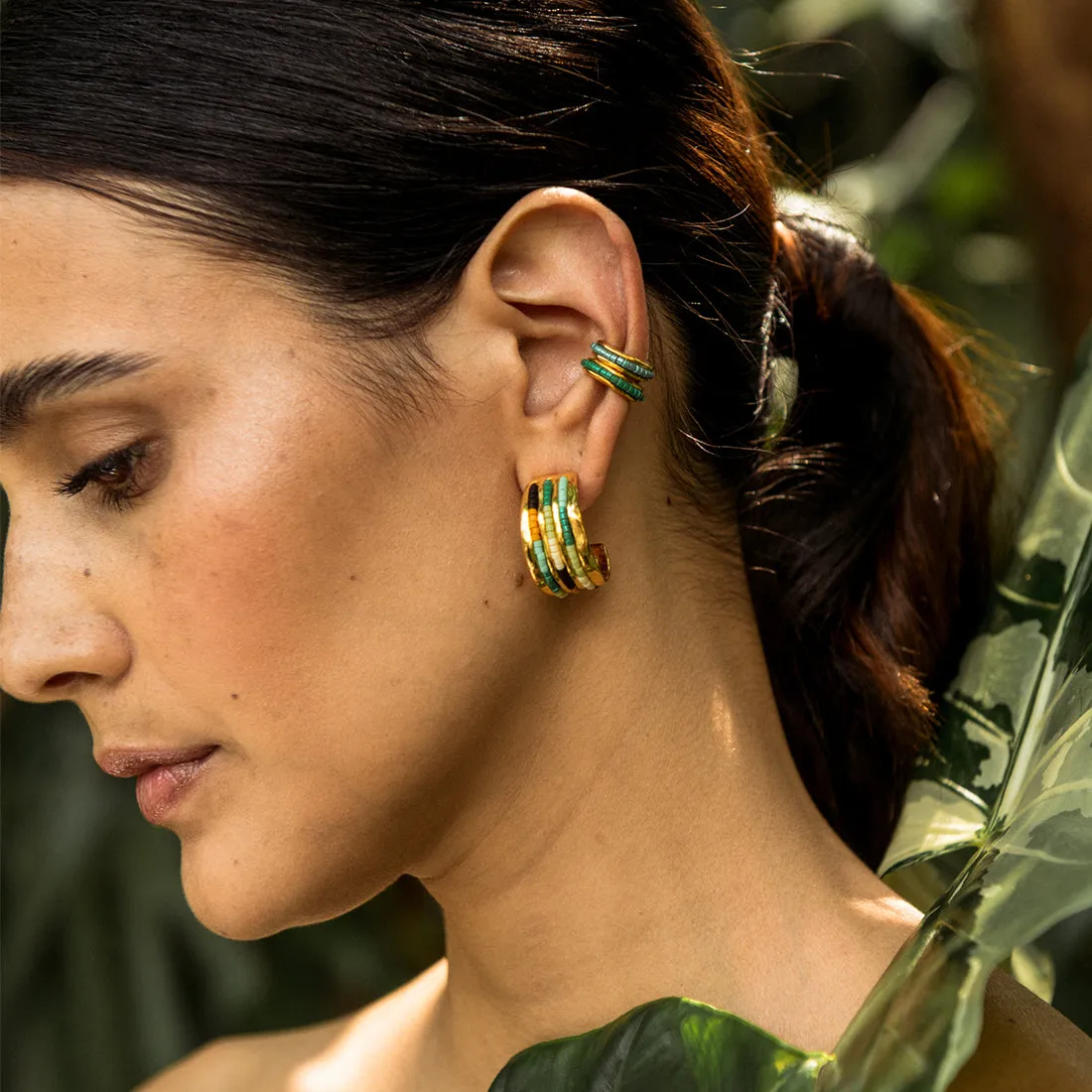 C hoop gold plated beaded earrings