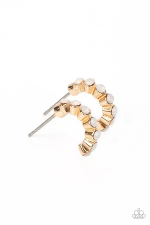 Carefree Couture - Gold - White Opalescent Bead Paparazzi Tiny Hoop Earrings
