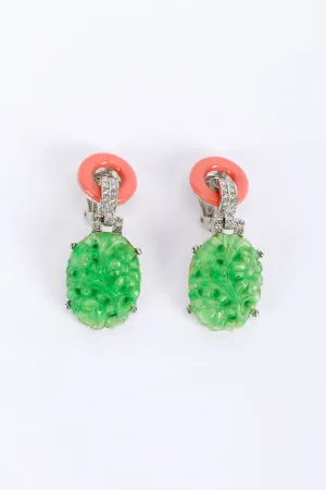 Carved Jade Drop Deco Earrings
