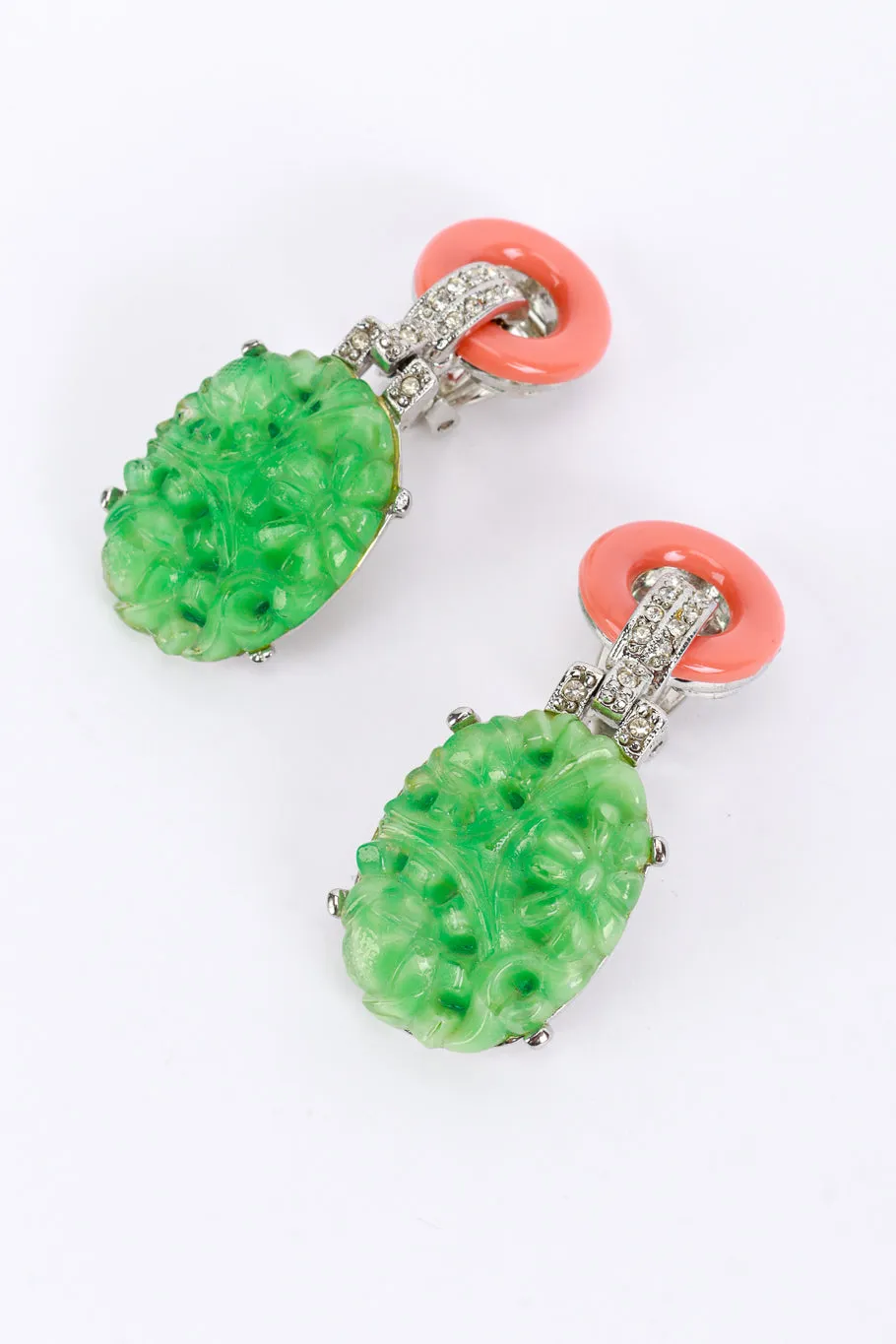 Carved Jade Drop Deco Earrings