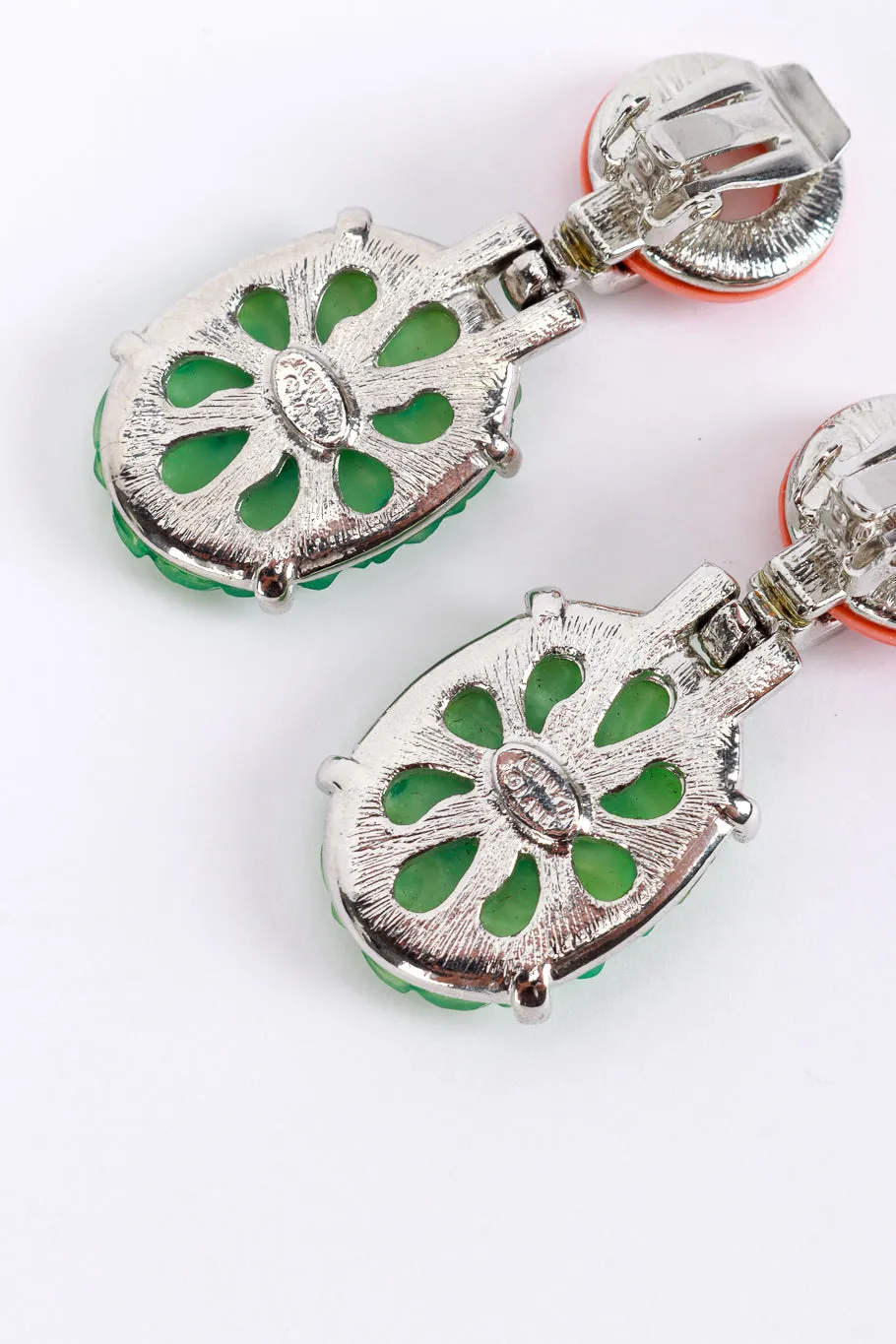 Carved Jade Drop Deco Earrings