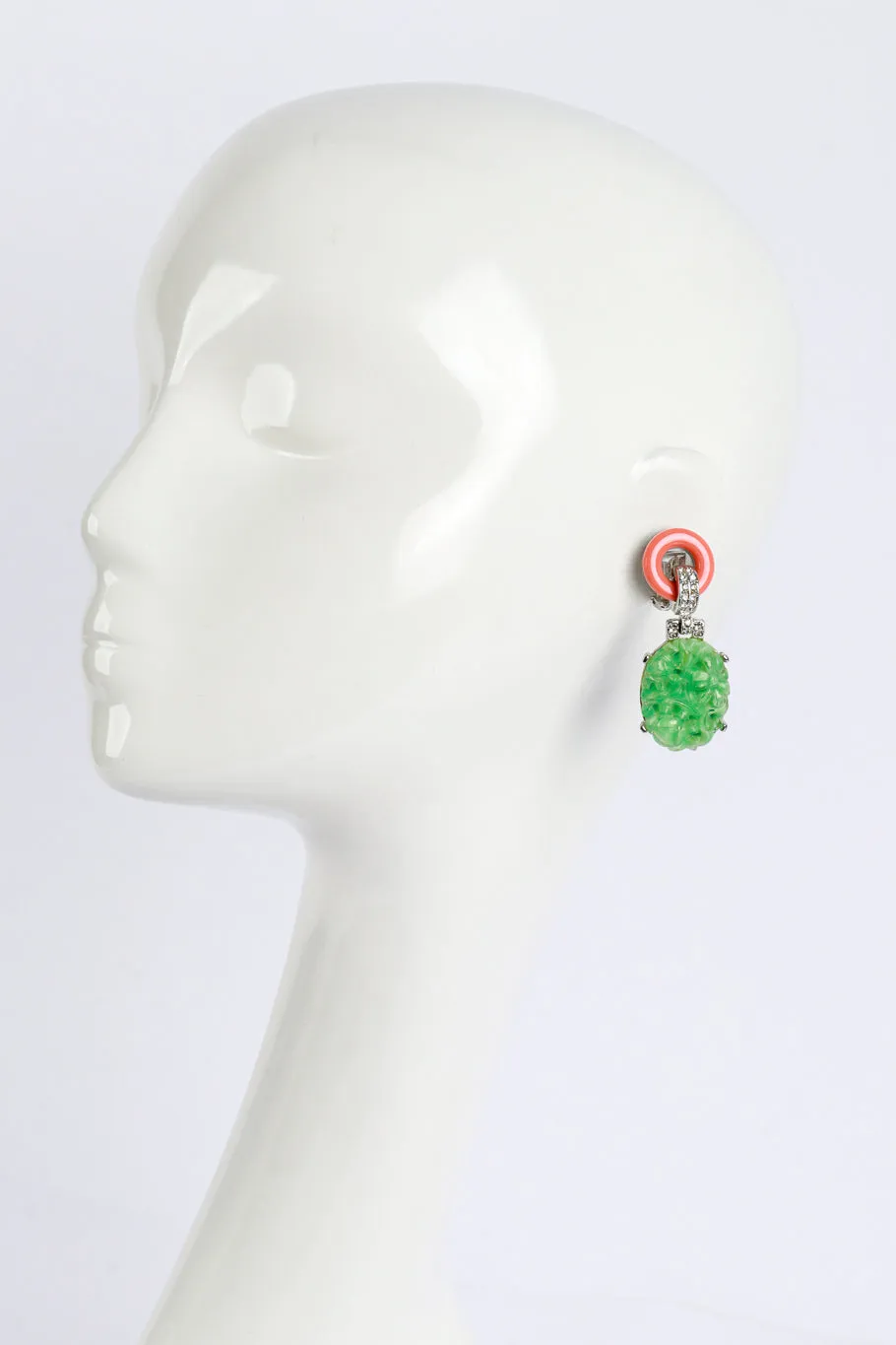 Carved Jade Drop Deco Earrings