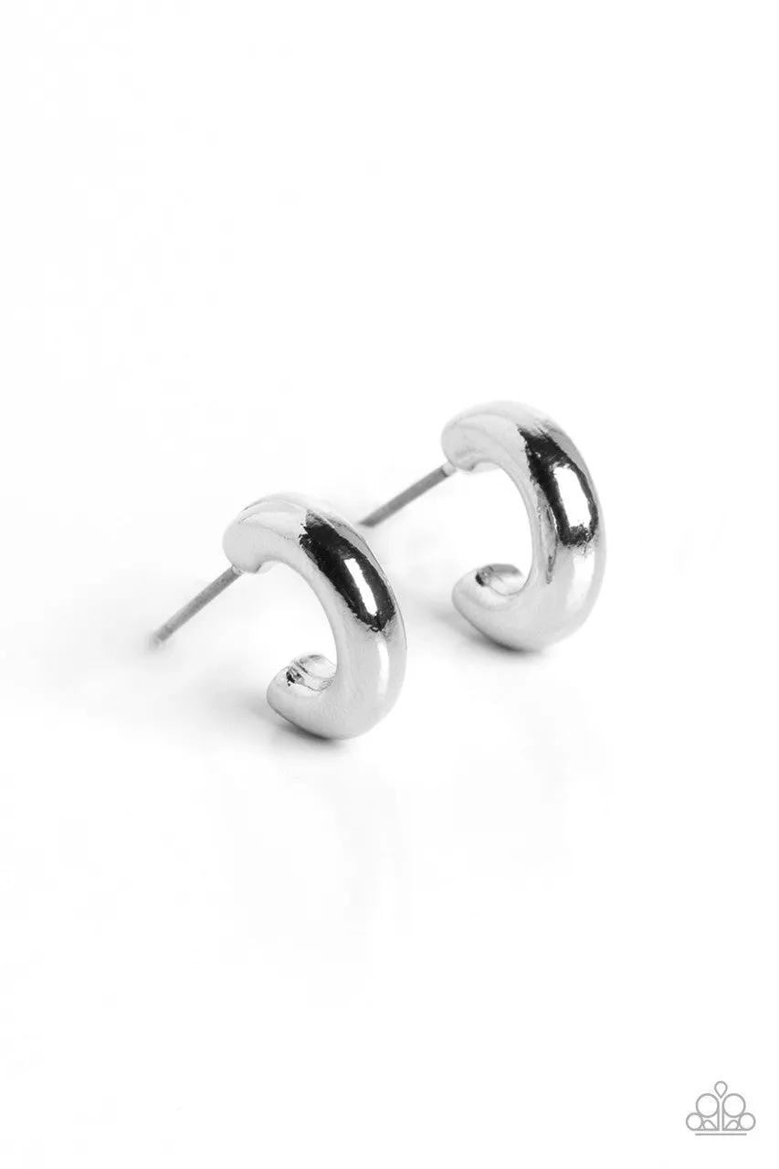 Catwalk Curls - Silver - Chunky Tiny Paparazzi Hoop Earrings