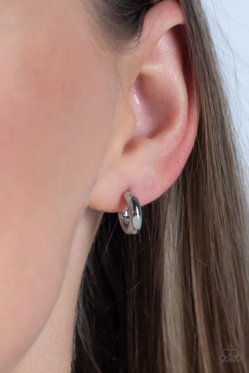 Catwalk Curls - Silver - Chunky Tiny Paparazzi Hoop Earrings