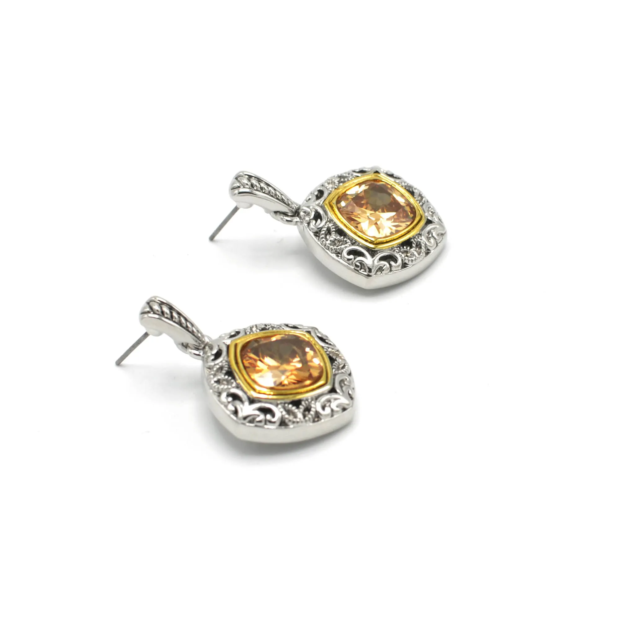 CHAMPAGNE CRYSTAL SILVER FILIGREE EARRINGS # 93061ER-CHAM (FD19)