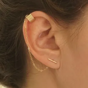 Chic Yet Edgy Hand-Made Staple Bar Stud Earrings With Single Chained Ear Cuff - 0276