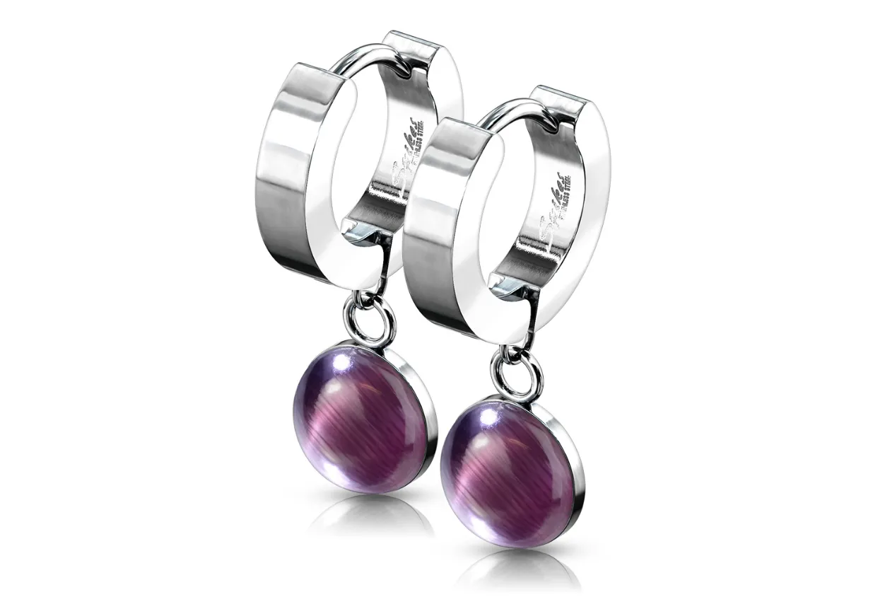 Children's, Teens' and Mothers' Earrings:  Surgical Steel Huggy Hoops with Green Jade Dangles