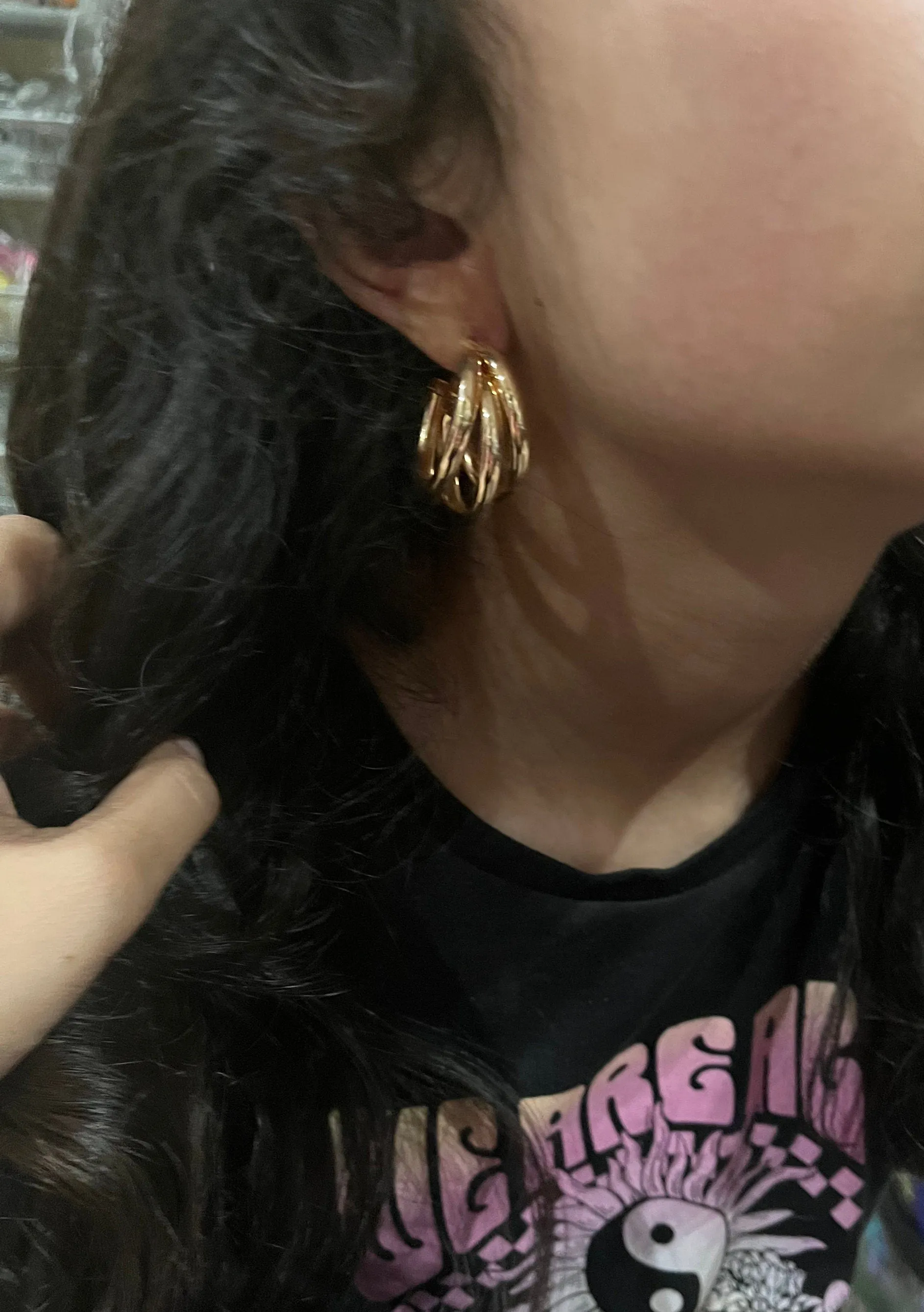 Chunky gold hoops , vintage style layered gold earring , chunky gold earring , geometric gold earring ,