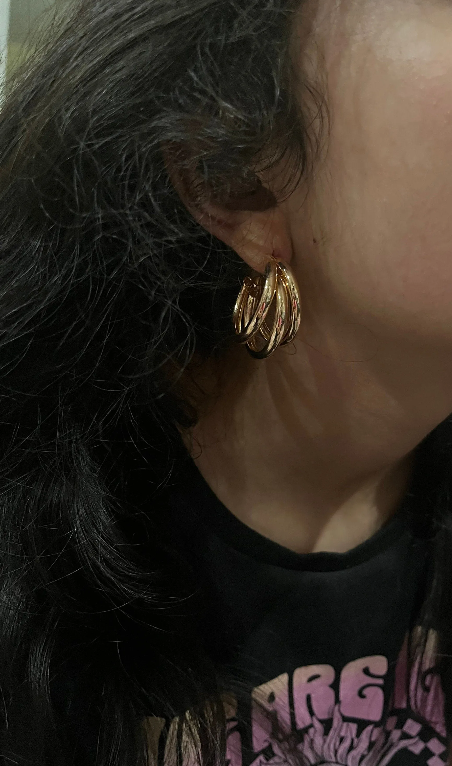 Chunky gold hoops , vintage style layered gold earring , chunky gold earring , geometric gold earring ,