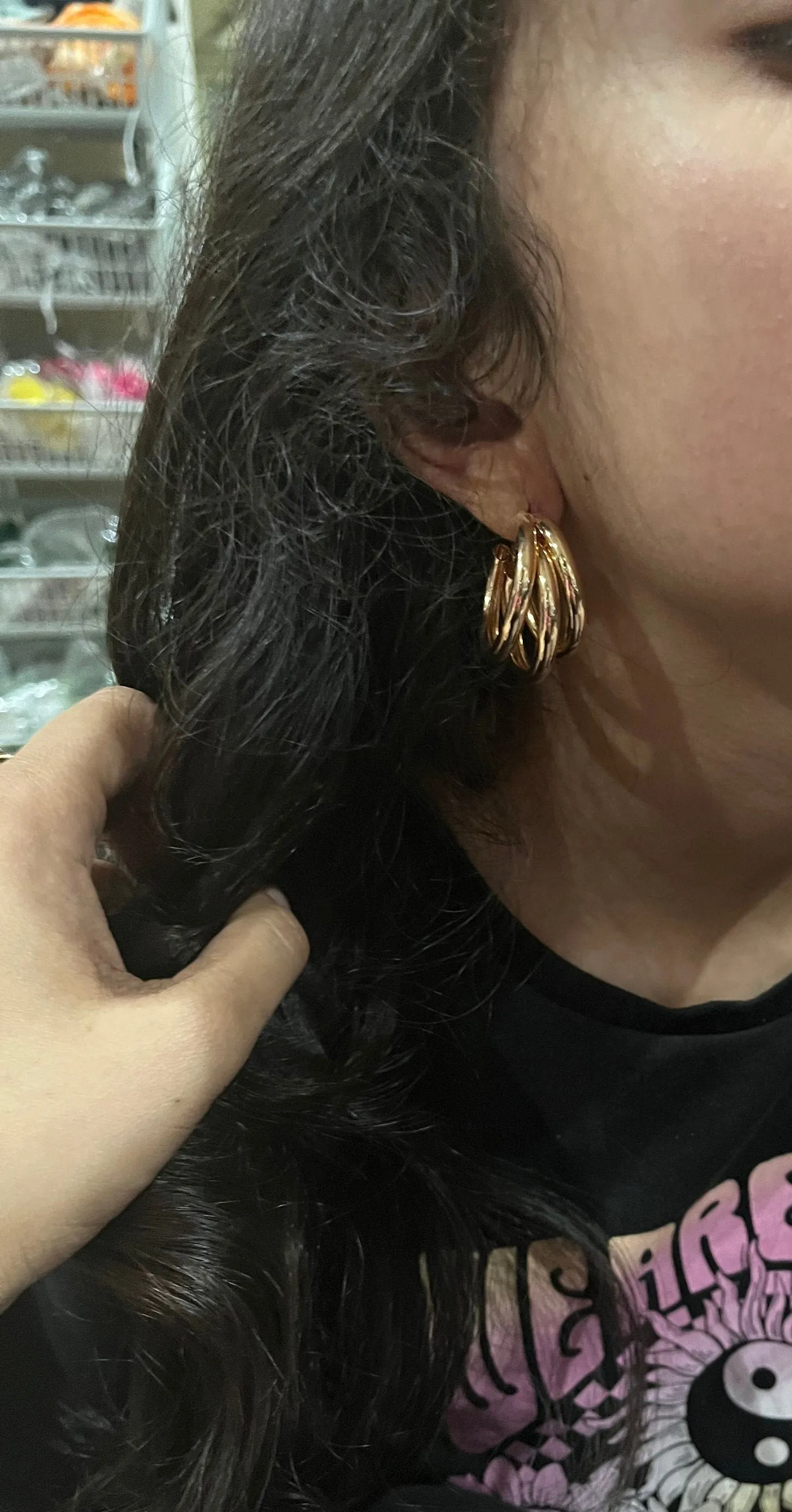 Chunky gold hoops , vintage style layered gold earring , chunky gold earring , geometric gold earring ,