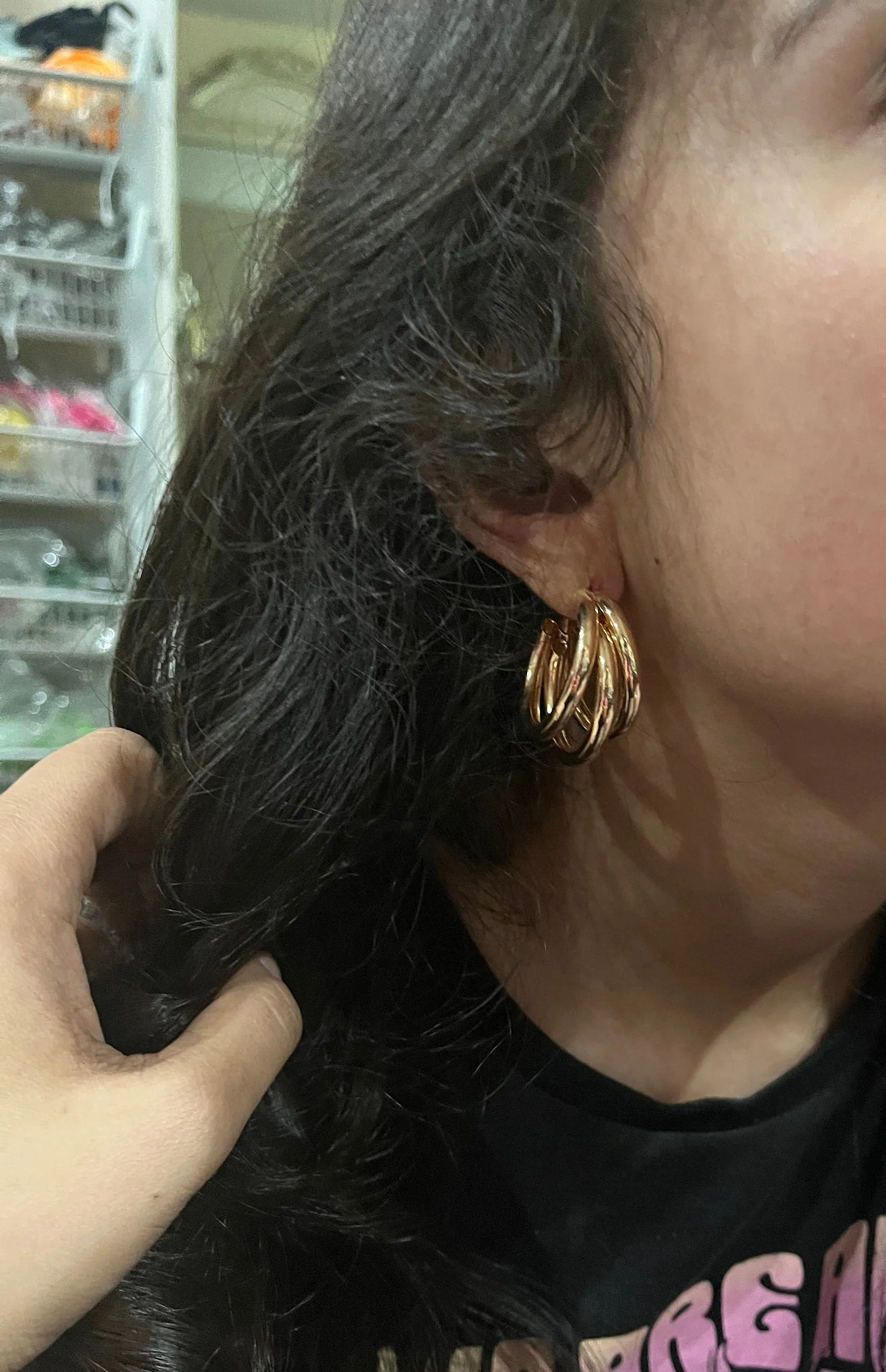 Chunky gold hoops , vintage style layered gold earring , chunky gold earring , geometric gold earring ,