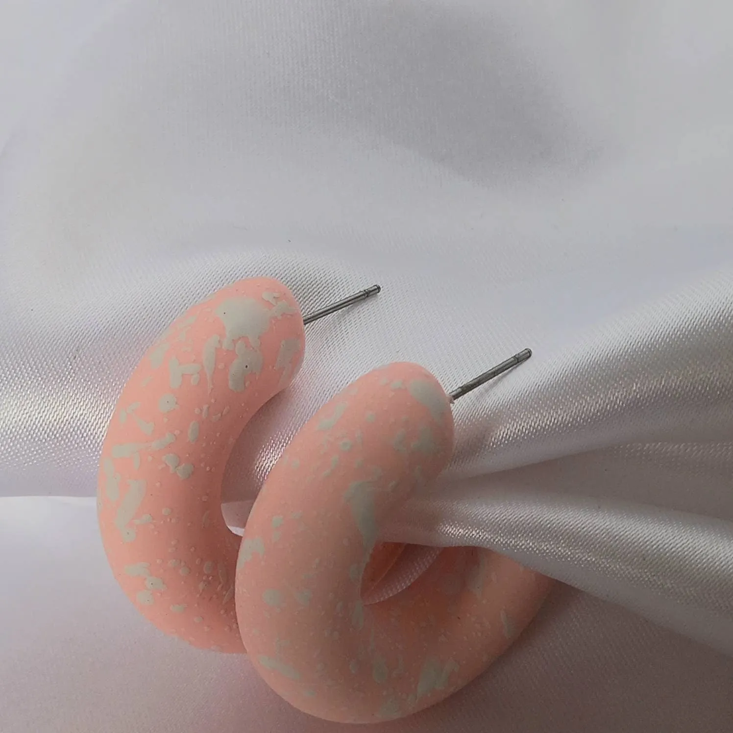Chunky Pink Speckled Hoop Earrings - Peach Earrings,Chunky Hoop Earrings,Pink Earrings In The UK,Pink Hoop Earrings In The UK,Baby Pink