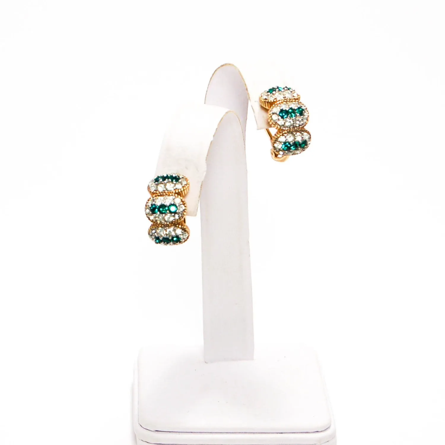 Ciner Emerald Green Brilliant Sparkling Rhinestone Earrings Gold Tone Clip