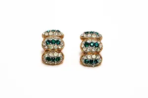 Ciner Emerald Green Brilliant Sparkling Rhinestone Earrings Gold Tone Clip
