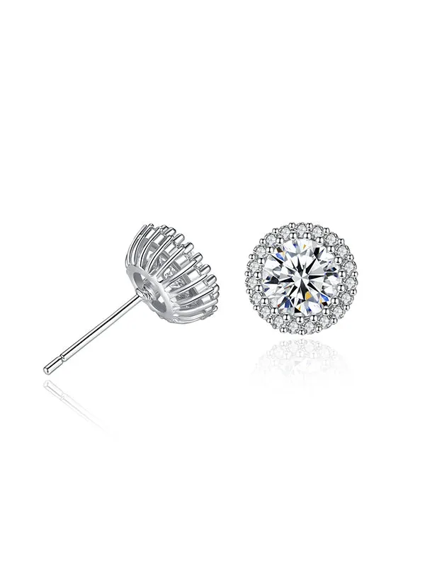 Circular Drill Zircon Crown Stud Earrings