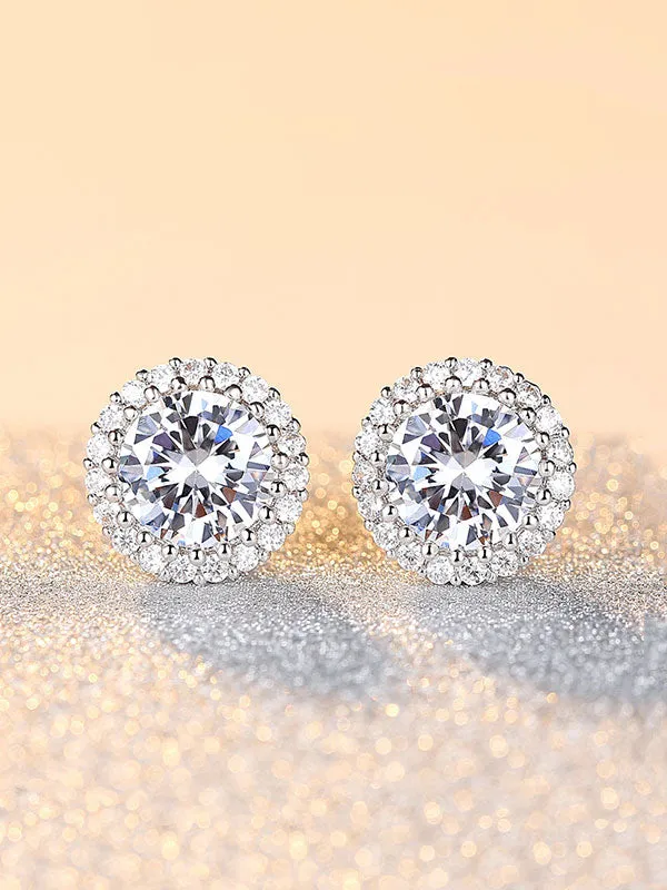 Circular Drill Zircon Crown Stud Earrings