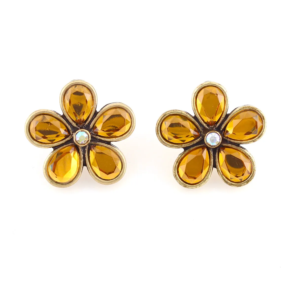 CITRINE CRYSTAL FLOWER STUD  EARRINGS #243BR3201 (1E17/1D10)