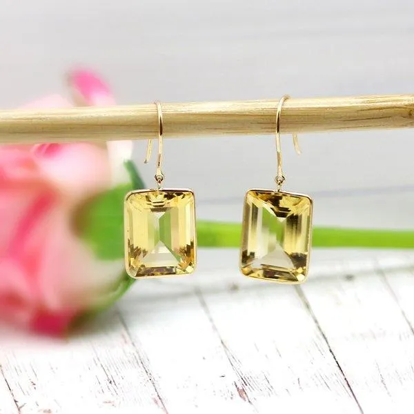 Citrine Emerald Cut Earrings