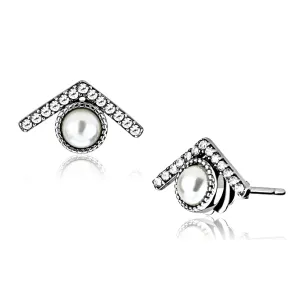 CJ216 Wholesale Women's Stainless Steel Synthetic White Pearl Chevron Earrings