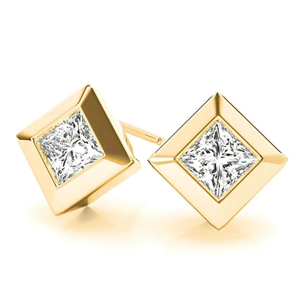 Classic Bezel Set Princess Cut Diamond Stud Earrings