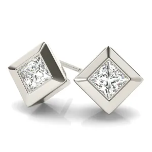 Classic Bezel Set Princess Cut Diamond Stud Earrings