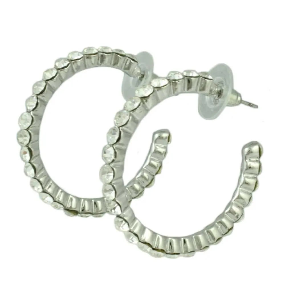Clear Crystal Medium Semi-Hoop Pierced Earring - REC550