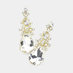 Clear Crystal Teardrop Pageant Earrings on Gold | 565451