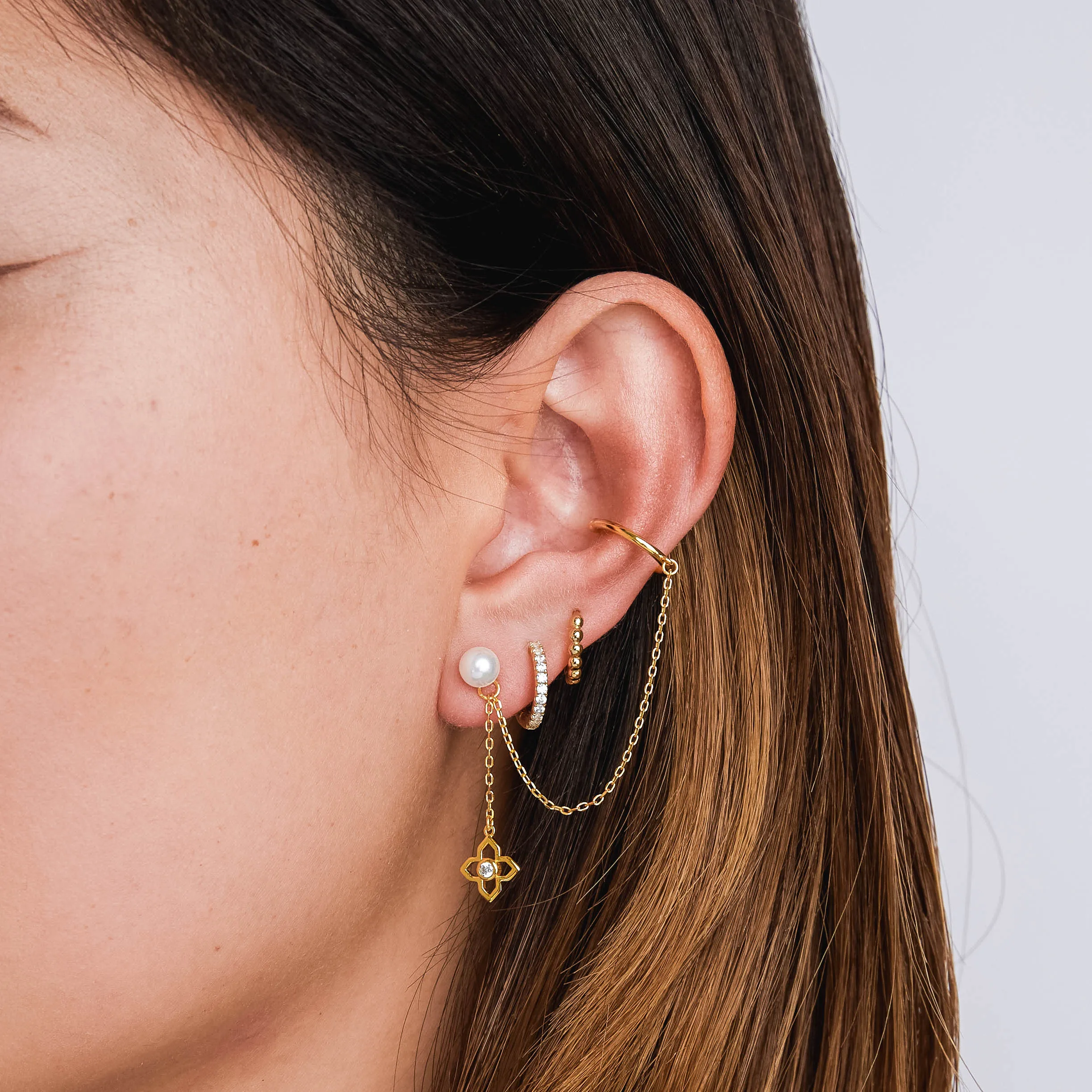 Clover Pearl Cuff Earrings
