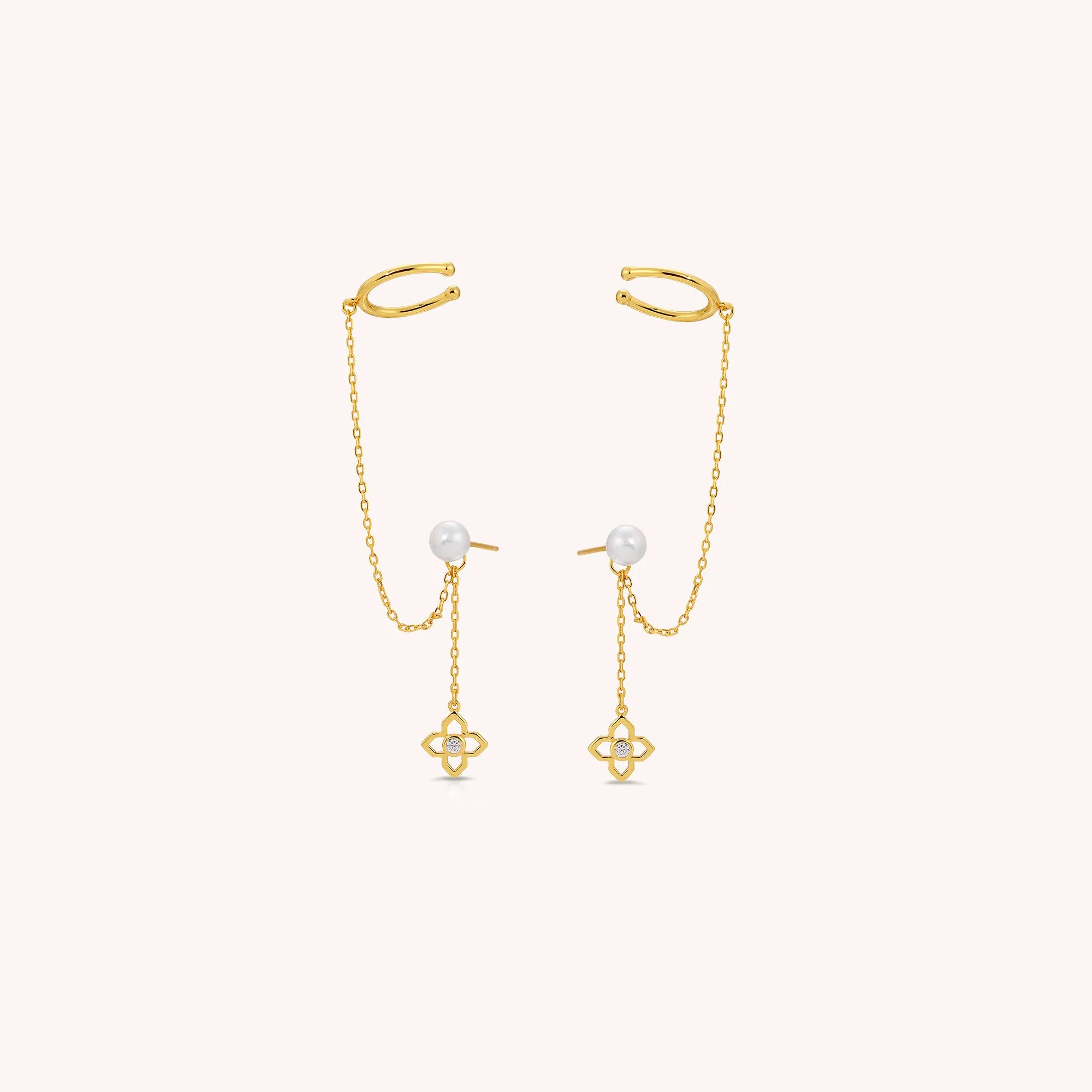 Clover Pearl Cuff Earrings