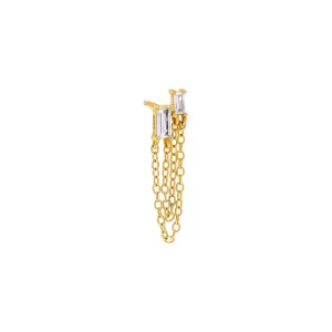 Colored Baguette Double Chain Stud Earring
